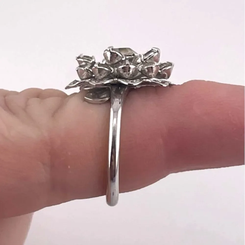 VTG Sarah Coventry Silver Tone Diamond Filigree Burst Statement Ring‎ Adjustable
